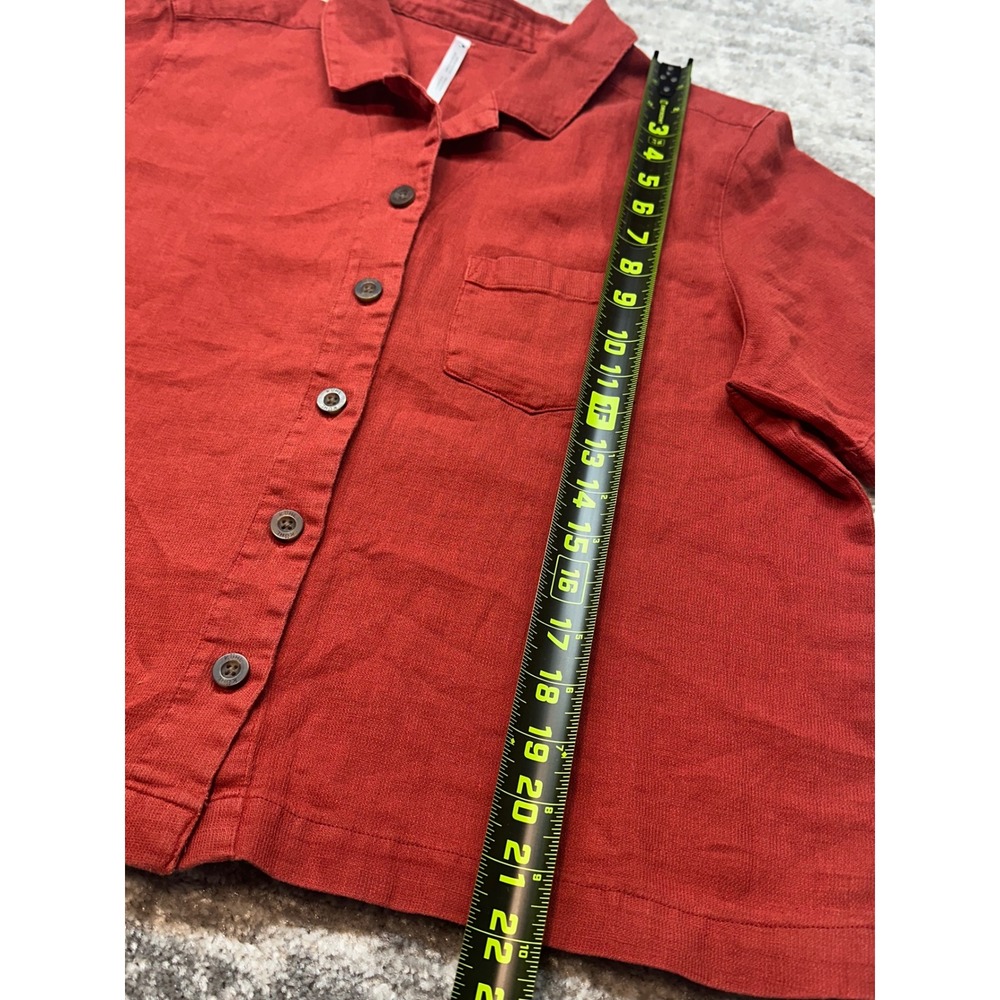 KUHL Button‎ Down Shirt Women Large Red Short Sleeve Hemp Cotton Boxy Top - Picture 4 of 10